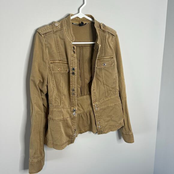 White House Black Market Snap Front Snatch Waist Stretch Military Jacket Size 0 - Picture 5 of 16